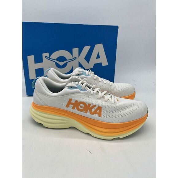 HOKA Men’s Bondi 8 Running Shoes White Orange NWB Size 11.5 - Picture 3 of 9